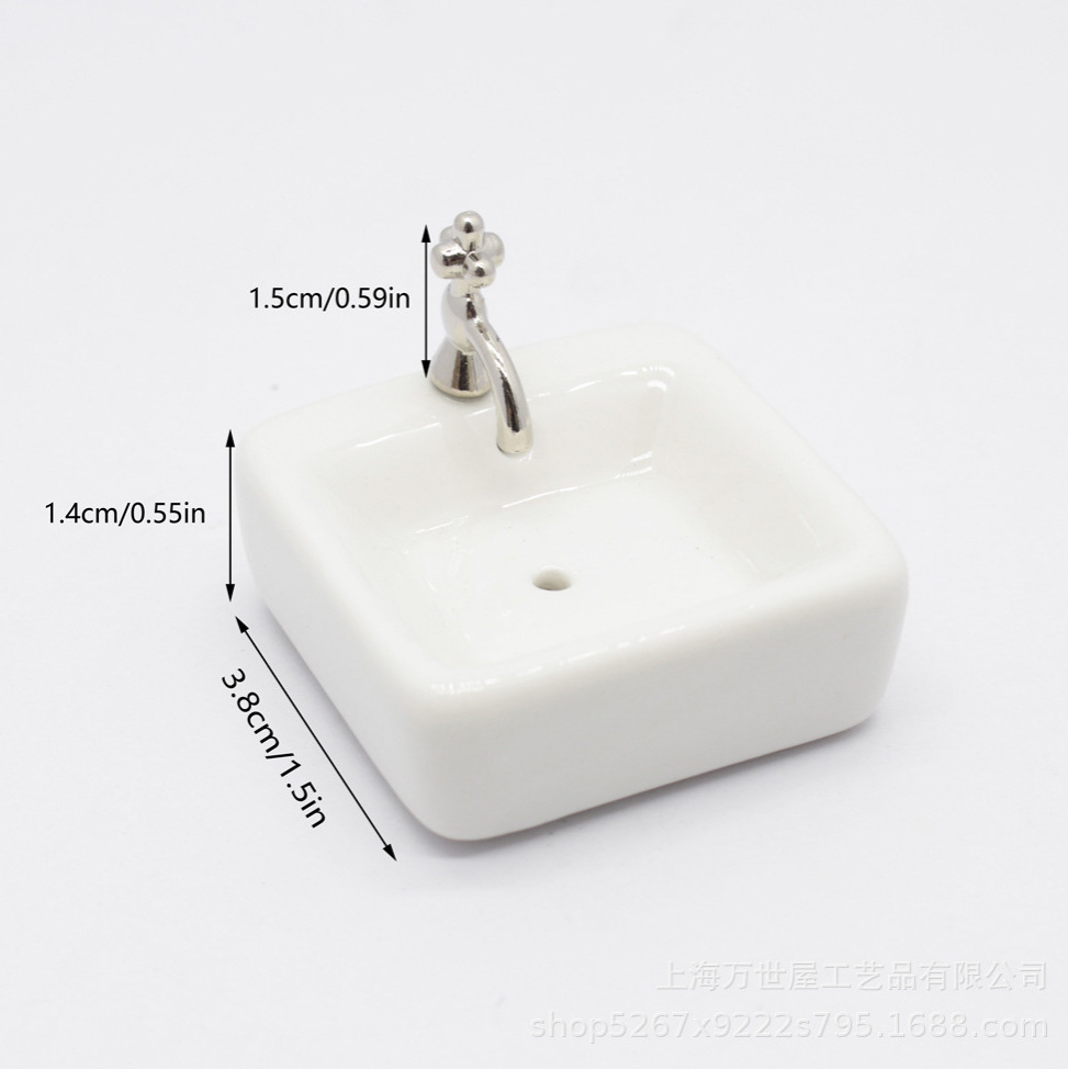 1:12dollhouse doll house mini simulation bathroom washbasin pure white square round 2