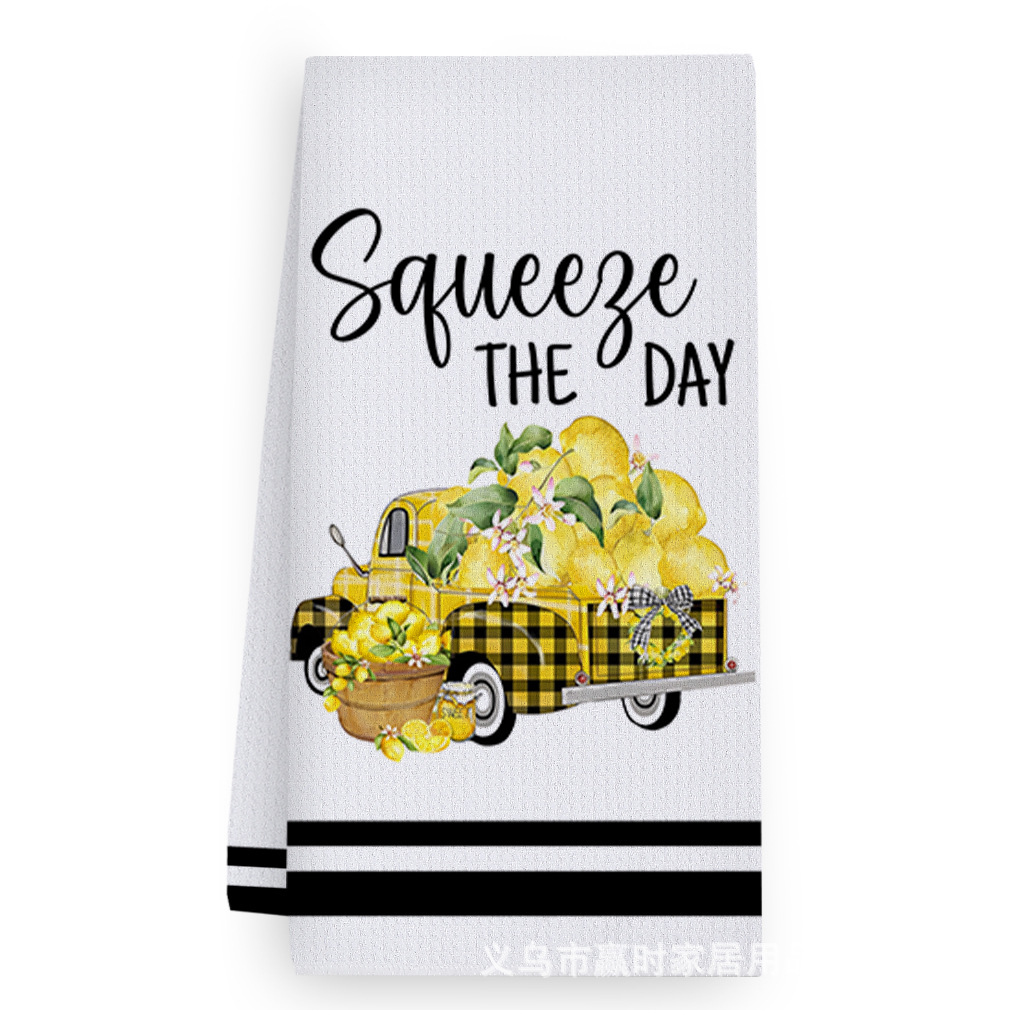 Waffle microfiber absorbent quick-drying cleaning face towel cross-border hot selling lemon printing home kitchen towel