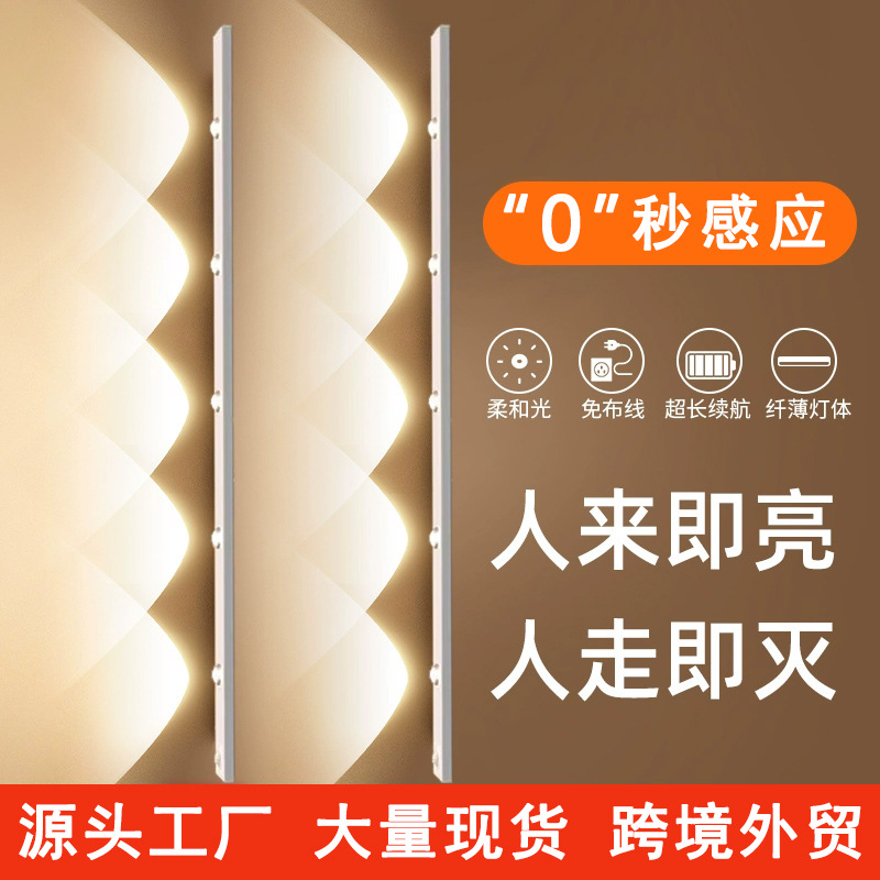 Умный LED светильник с датчиком движения, ультратонкий, самоклеящийся, для шкафа, винного шкафа, кухонного шкафа