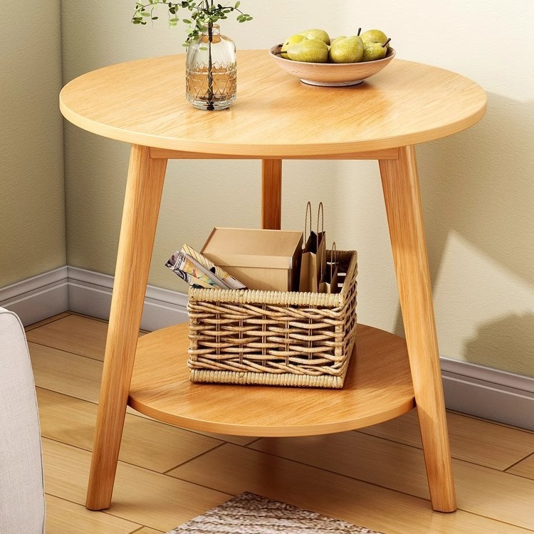 Боковой столик для дивана, малый современный стол для квартиры, двойной круглый стол, прикроватный столик из массива дерева