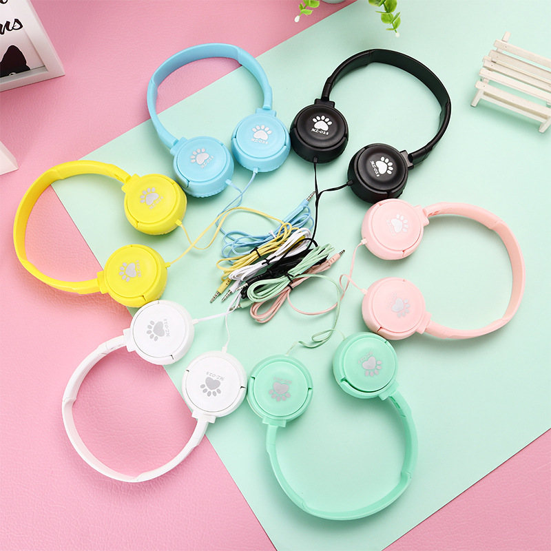 Cross-Border Cat Foot Headphones Mz-028 Head-Mounted Macaron Wired Headphones Gaming Headphones Noise Reduction Headphones Wholesale