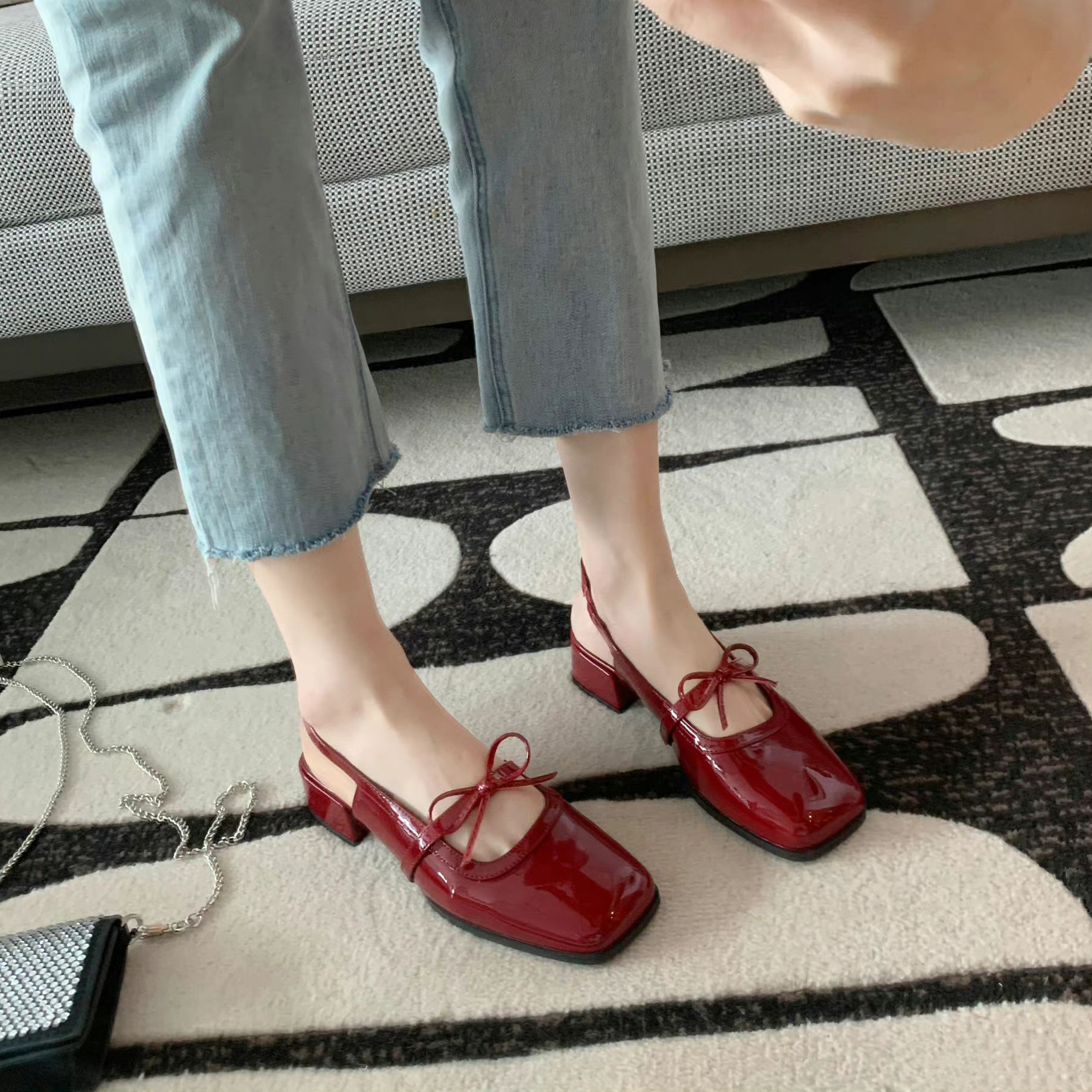 Sheepskin Version ~ 2025 New Style Bow-Knot Square Toe Back Strap Thick Heel Summer Sandals Women's Genuine Leather Sandals