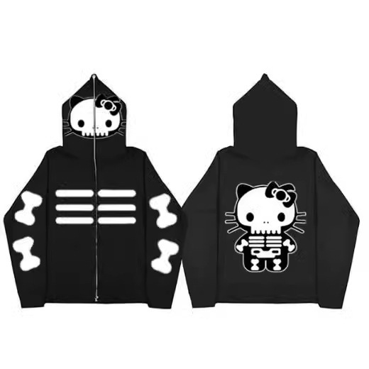 Cross-border European and American Cute Cartoon Hello Kitty Hooded Sweater Hello Kitty Loose Lazy Cardigan Zipper