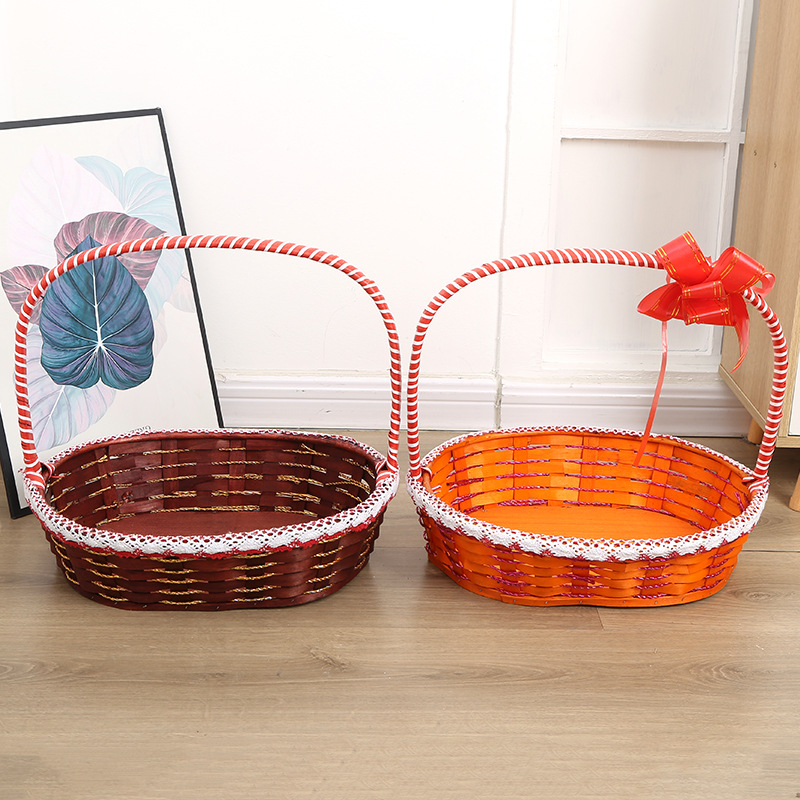 Willow and Rattan Flower Basket, High-End Supermarket Gift Display, Fruit and Vegetable Basket, Satchel Picnic Fruit Shopping Basket, Home Bamboo Woven