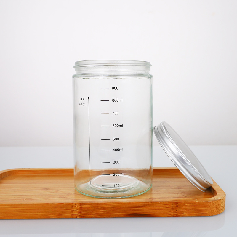 With scale transparent glass tank fermentation tank sealed with lid kitchen grain storage tank food grade packaging mason tank