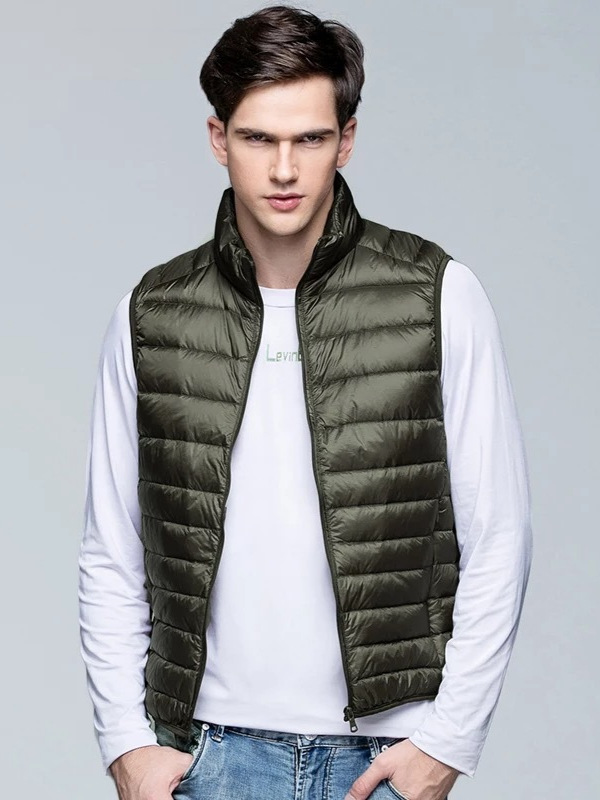 2024 Autumn and Winter New Lightweight down Vest Men's Stand Collar Men's Light White Duck down Vest Large Size Vest Trendy