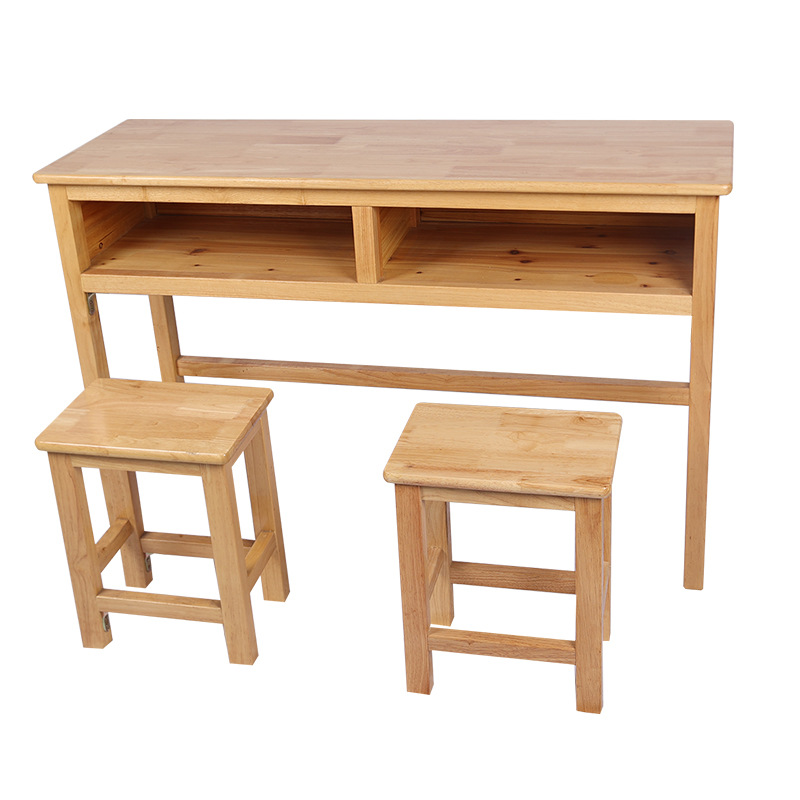 Solid Wood Double Desk and Chair Home Desk and Chair Set Junior High School Primary School Students Children Oak Multi-Functional Learning Desk