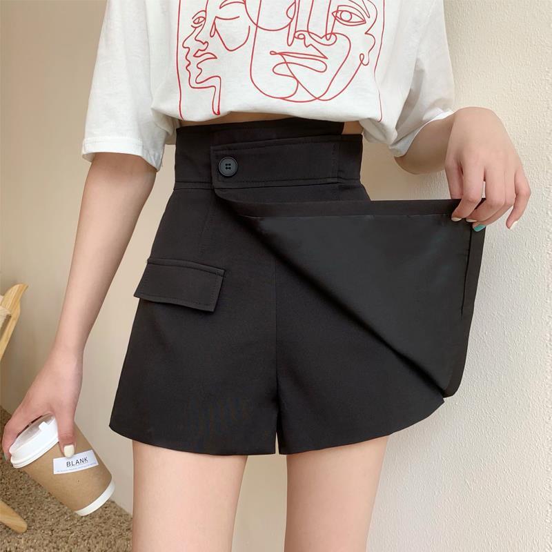 Large Size Skirt Chubby Girls Summer High Waist A- Line Skirt Slimming Irregular Black Culottes 2021 New Short Skirt