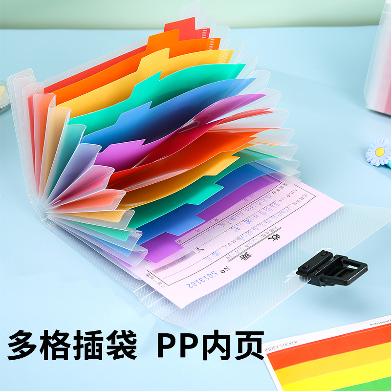 13-grid mini organ bag a6 rainbow multi-layer organ folder data file folder bill clip buckle file bag