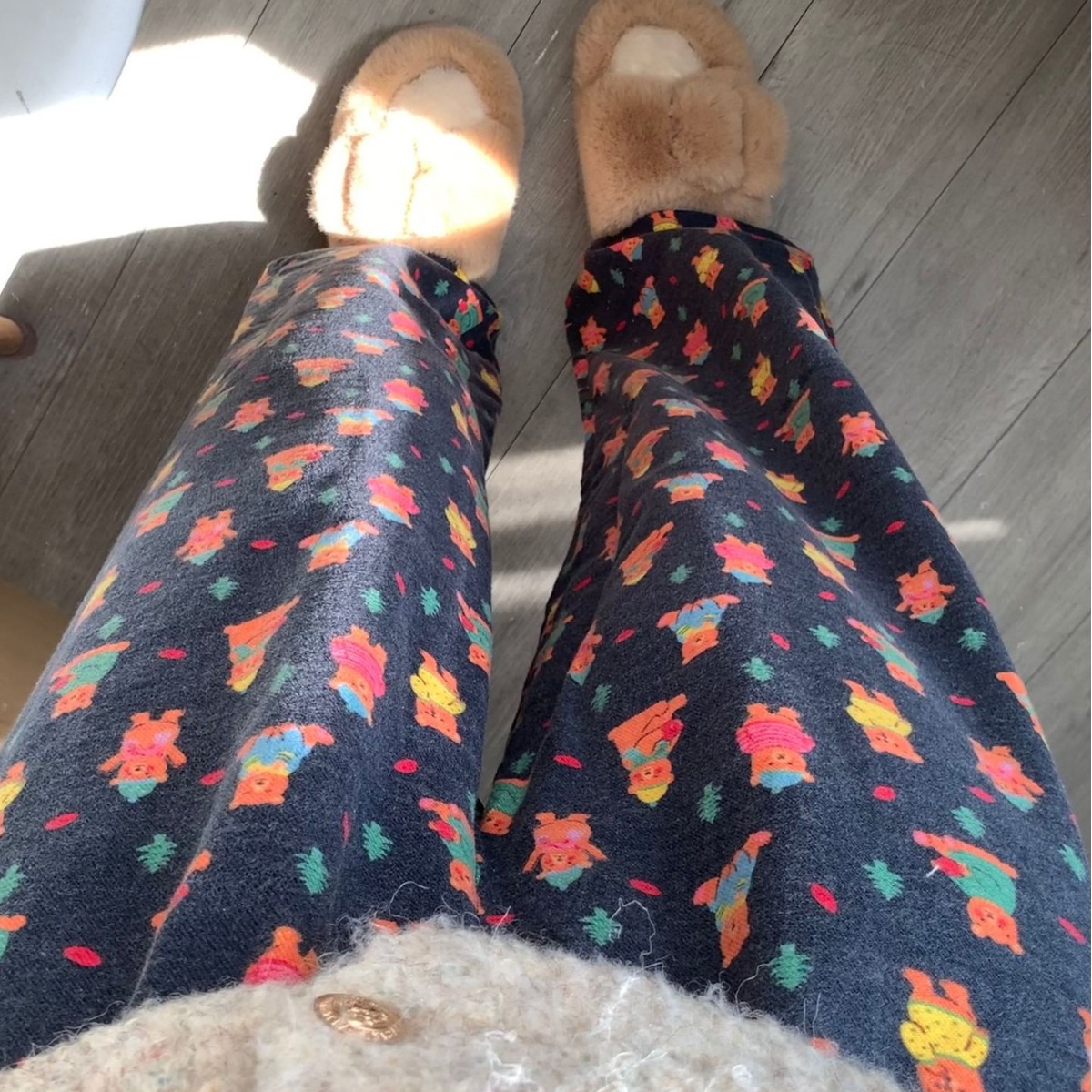 Autumn and Winter New Black Bear Cotton Scrub Nose Pajama Pants Soft Skin-Friendly Casual Home Pants