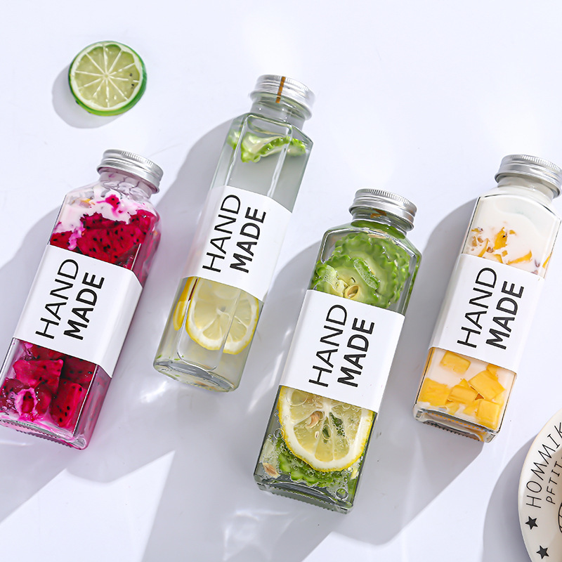 Стеклянная бутылка с крышкой, многообразная утолщенная квадратная и круглая форма, прозрачная бутылка для молочного чая, индивидуальный заказ