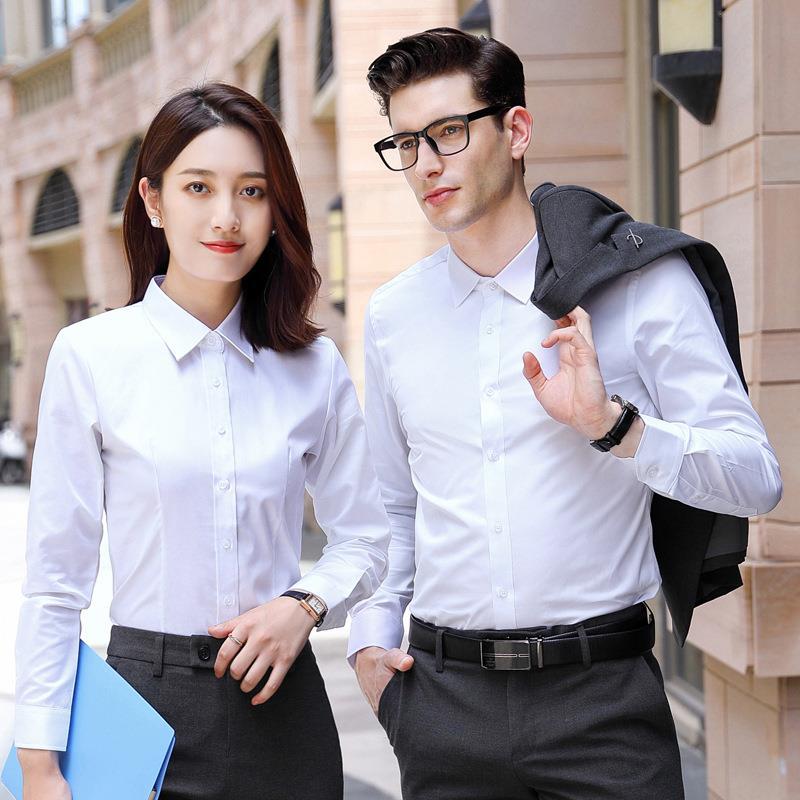 New Long-sleeved Professional Shirt Embroidered logo Men's and Women's Business Formalities Fixation Slim Fit Work Clothes Non-ironing Cotton