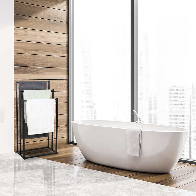 Floor towel rack vertical punch-free metal light luxury simple bathtub rack towel rack bathroom rack hanging rod