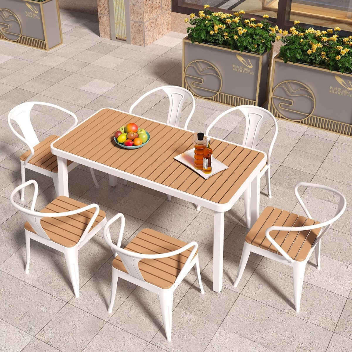 Simple Outdoor Plastic Wood Tables and Chairs Outdoor Cafe Outdoor Negotiation Tables and Chairs Villa Courtyard Night Market Special Tables and Chairs
