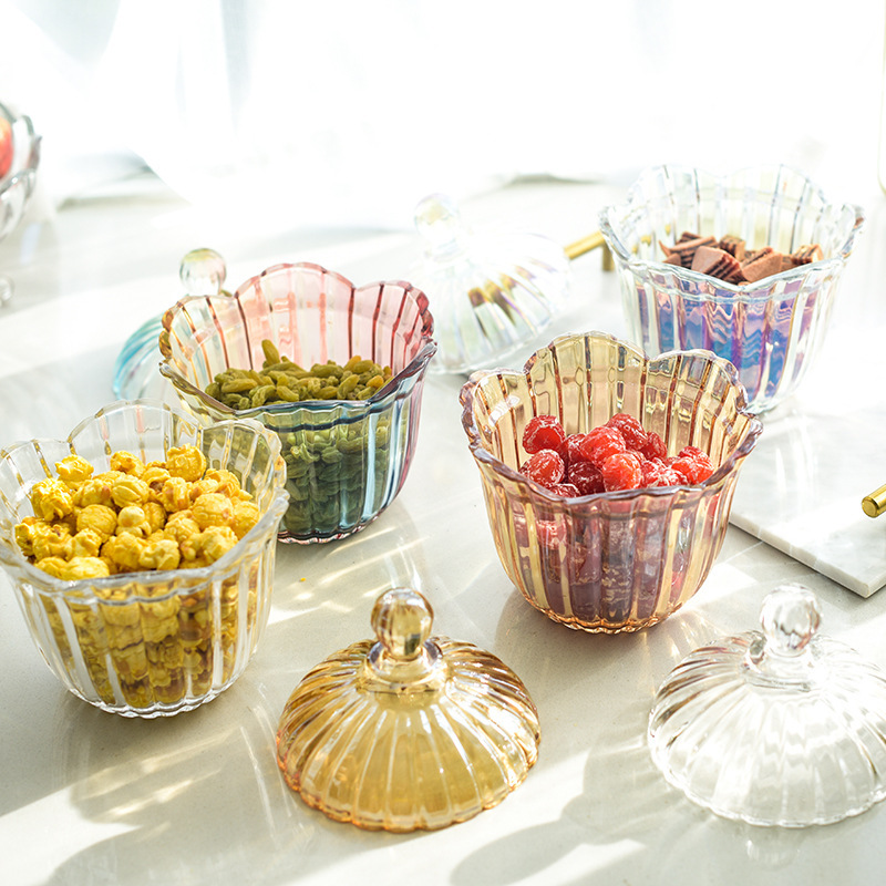 European-style glass candy jar transparent storage jar with lid fruit bowl sugar jar seasoning jar ashtray jewelry box Qin Xuan