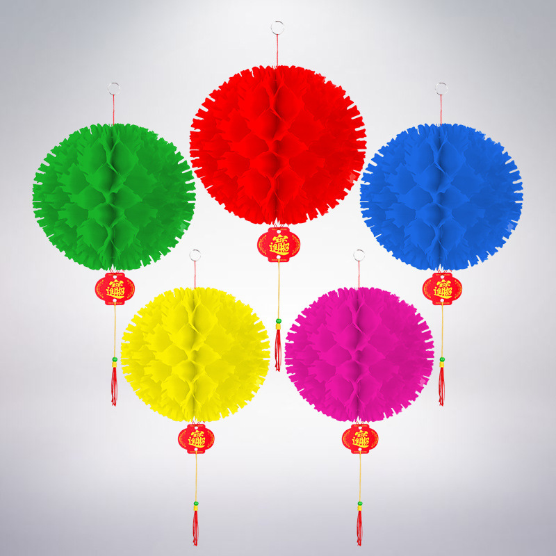Factory wholesale color thorn ball small red lantern hanging decoration kindergarten holiday color paper lantern decoration scene layout