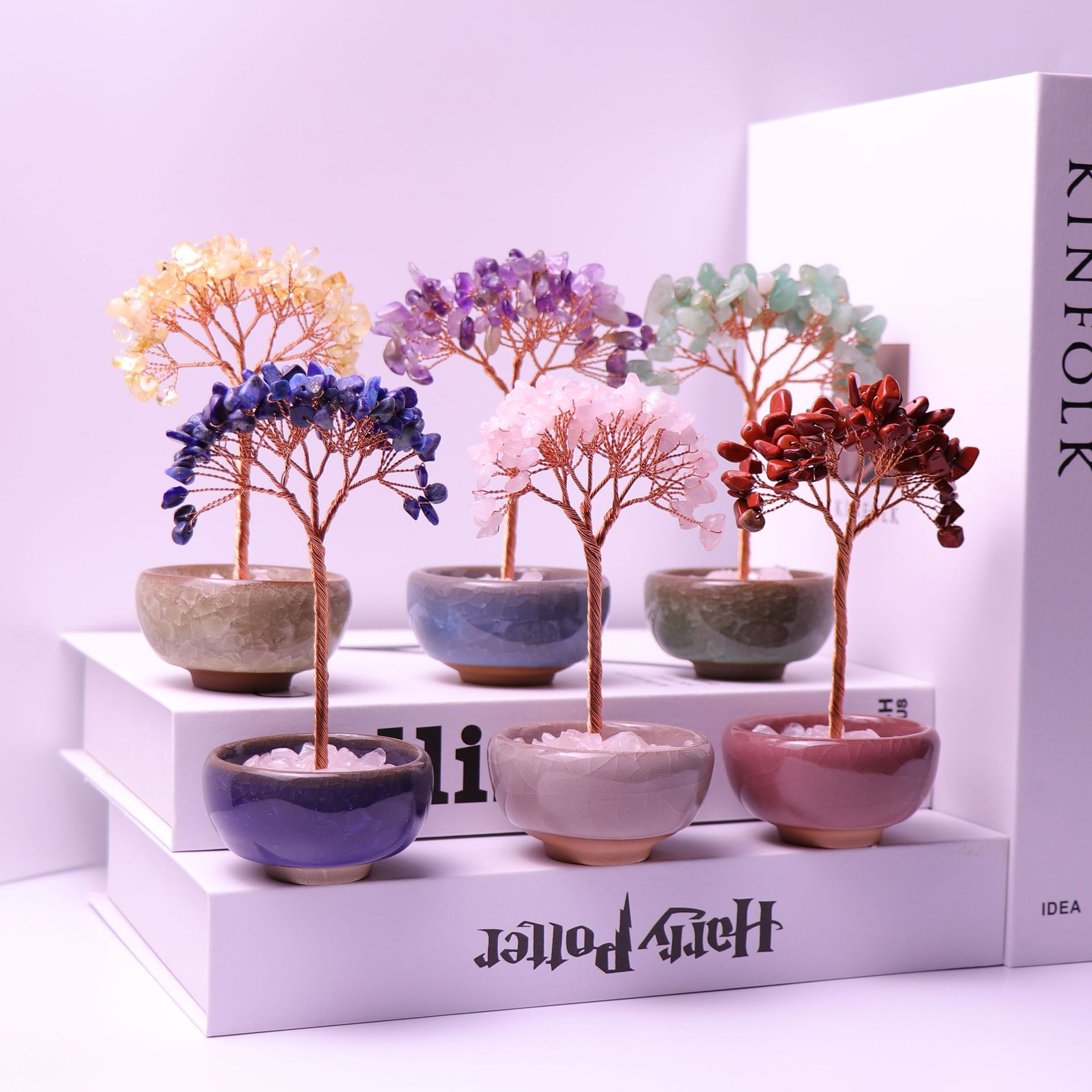 Популярные настольные украшения с натуральным кристаллическим деревом, удачное кристаллическое дерево в горшке