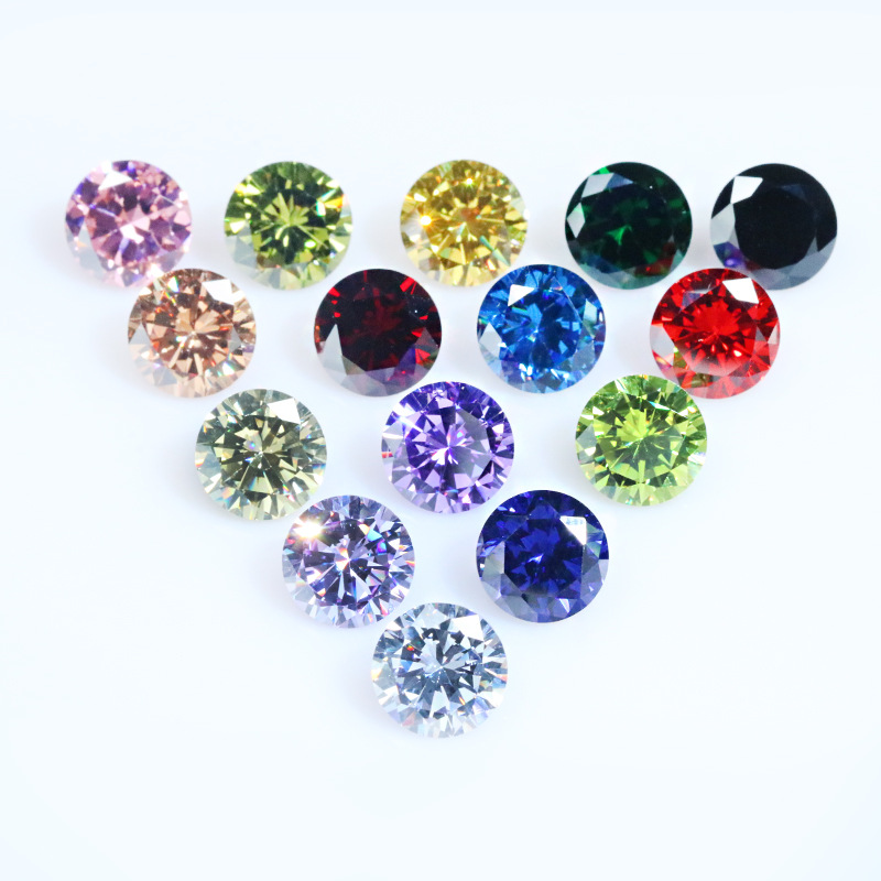 Wuzhou gem factory 5A color round 3mm-15mm zircon multi-specification color pointed bottom surface zircon