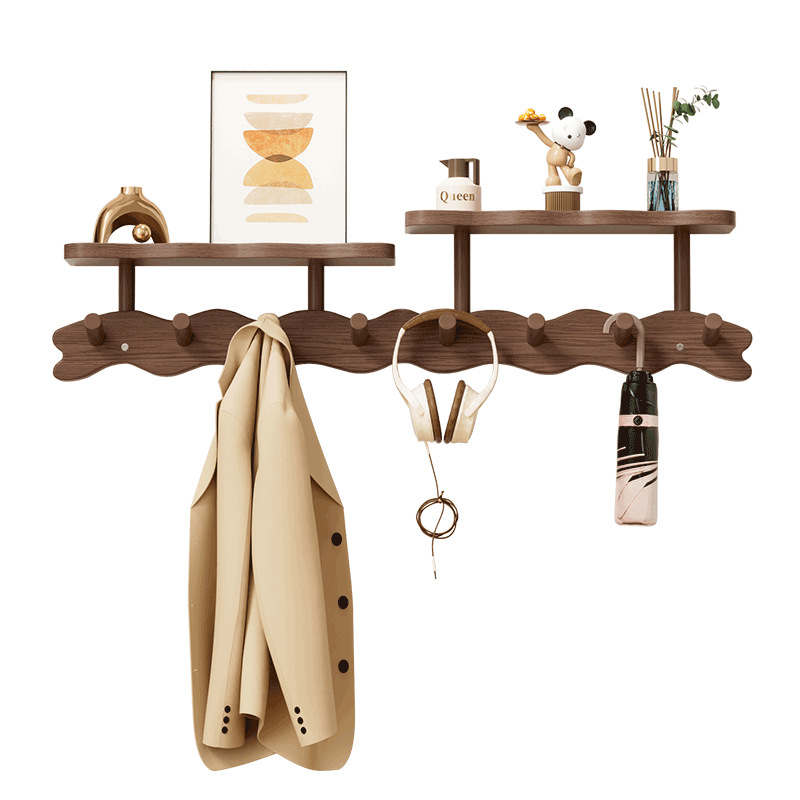 Solid Wood Hanging Hanger Wall Hanging Storage Non-Punch Door Rear Hook Bedroom Entrance Multi-functional Coat Rack