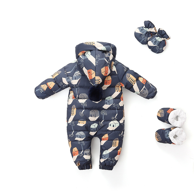 Baby down Jacket Jumpsuit Newborn Thickeneded Outing Clothes Male and Female Baby Fleece-Lined Cartoon Romper Winter
