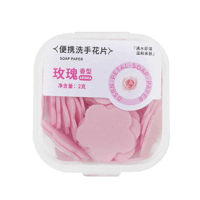 Portable Hand Soap Paper Soap Paper for Students and Kidsren Disposable Travel Mini Petal Soap Flakes Box