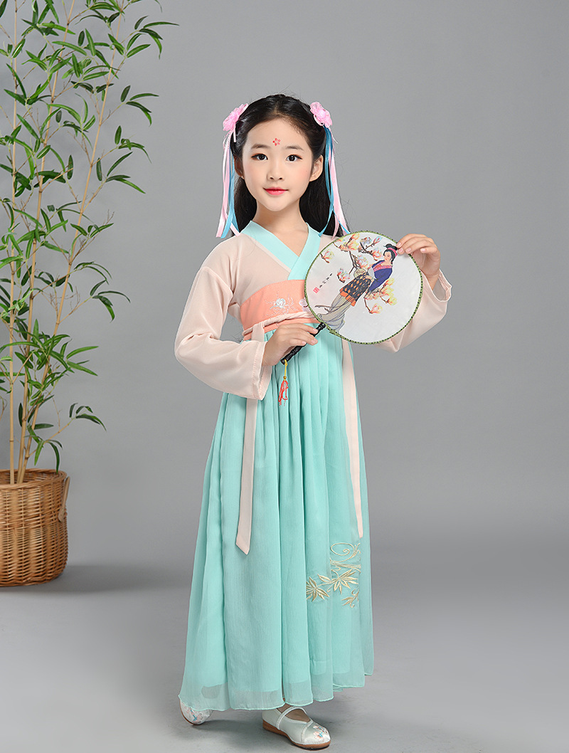 Children's Hanfu Women's Super Fairy Style Ancient Clothes Girls' Long Sleeve Republic of China Cheongsam Tang Suit Guzheng Performance Clothes