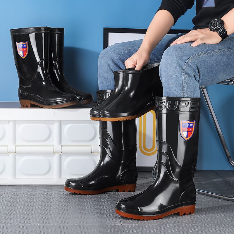 Wear-resistant beef tendon sole rain boots for men and women warm acid and alkali resistant high barrel thickened rain boots non-slip labor protection car wash water boots construction site