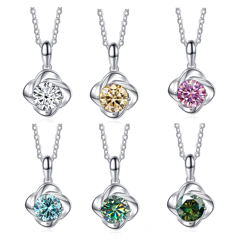 Кросс-бордерное эксклюзивное Ожерелье из четырехлистного клевера из моиссанита 1 карат Цветное Ожерелье из моиссанита Цепочка на ключицу Простая корейская версия
