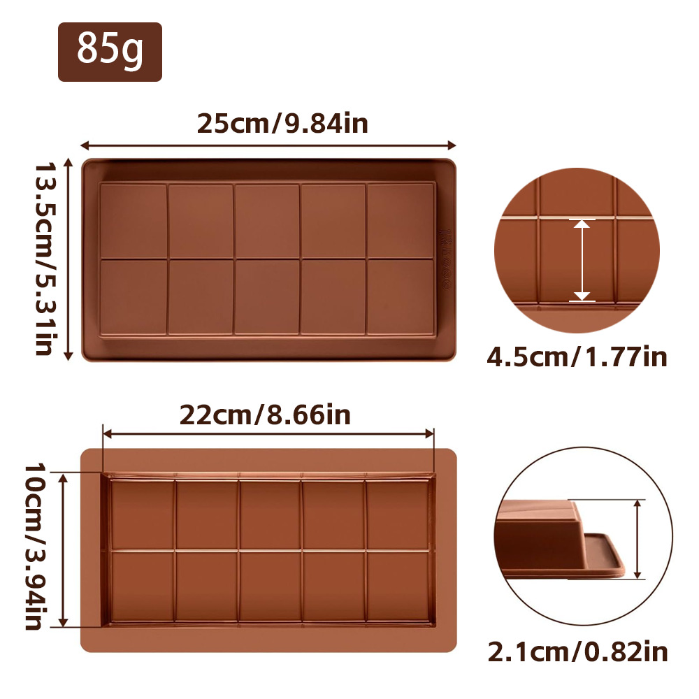 Factory Wholesale Rectangular Chocolate Molds Amazon Cross-Border Kitchen Baking Tools Silicone Chocolate Molds