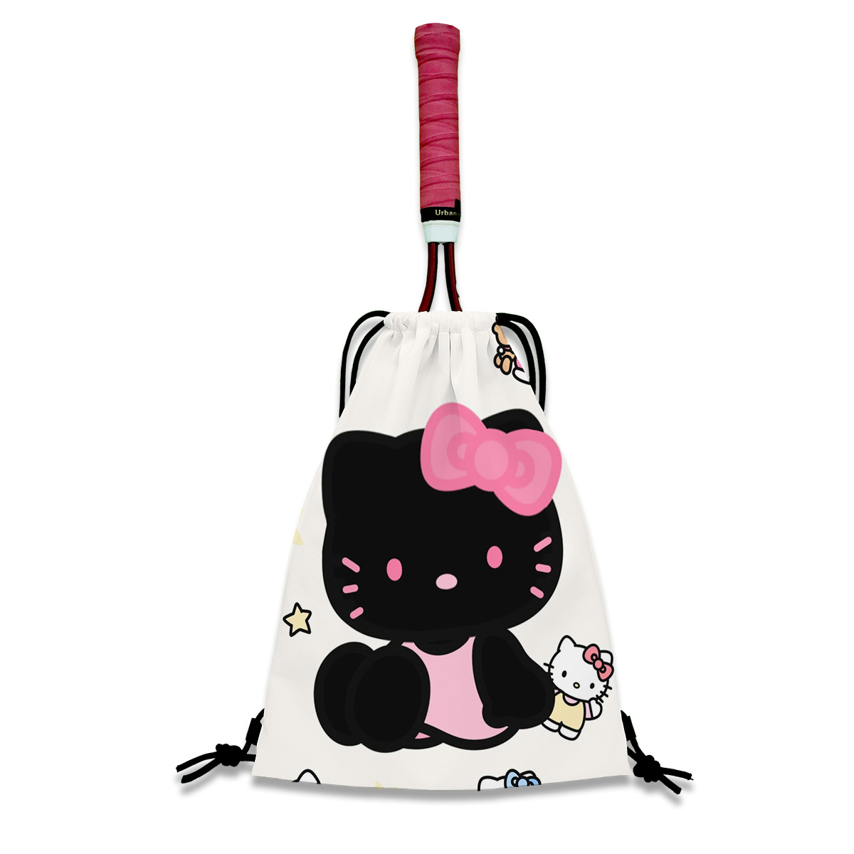 Hellokitty Cat Tennis Bag Women's Large Capacity Portable Tennis Backpack Drawstring Tennis Racquet Bag