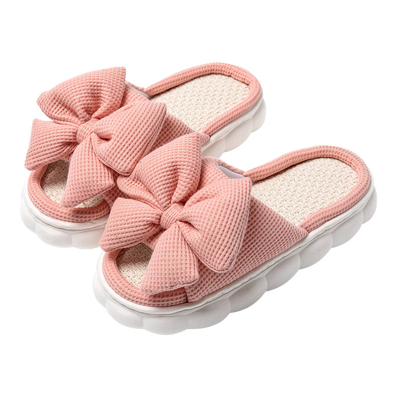 Four Seasons home cute home thickened bottom linen slippers poop feeling women's indoor home slip-resistant slippers
