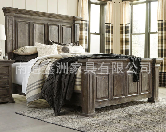 American Style Solid Wood 1.8 m Double Master Bedroom Wedding Bed European Style Retro Log 1.5 Single Bed High-end Modern Simple
