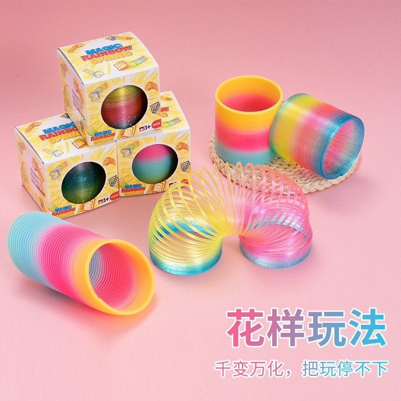 Medium boxed rainbow ring cross-border special for 6.5*6cm children's spring ring best selling stall toys wholesale