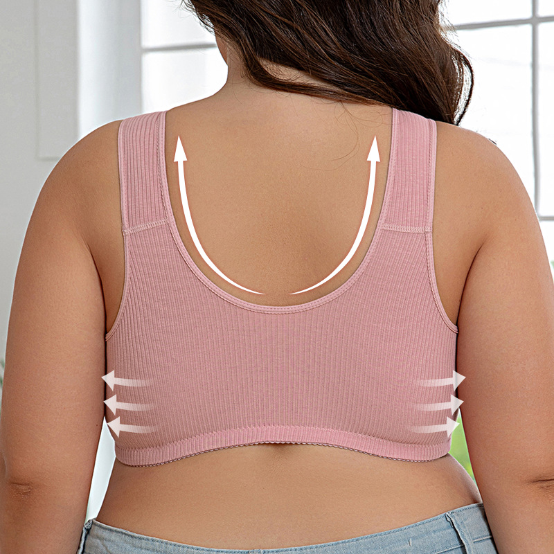 New Threaded Cloth Cotton Front Buckle Underwear Women's Vest Creative Middle-aged and Elderly plus size Bra without Steel Rings