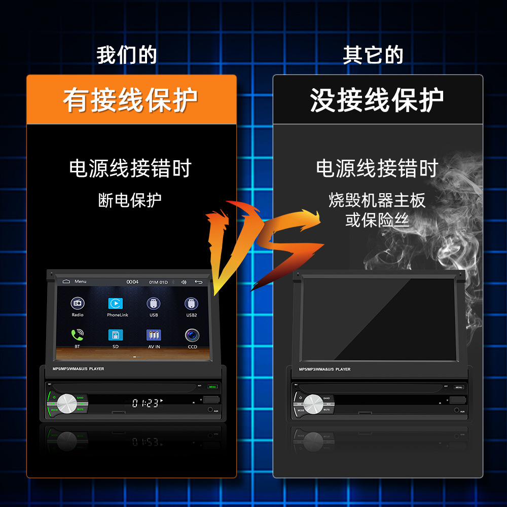 7inch Wireless Carplay Androidauto Car Retractable Screen Navigation Smart Bluetooth Mp5 Player