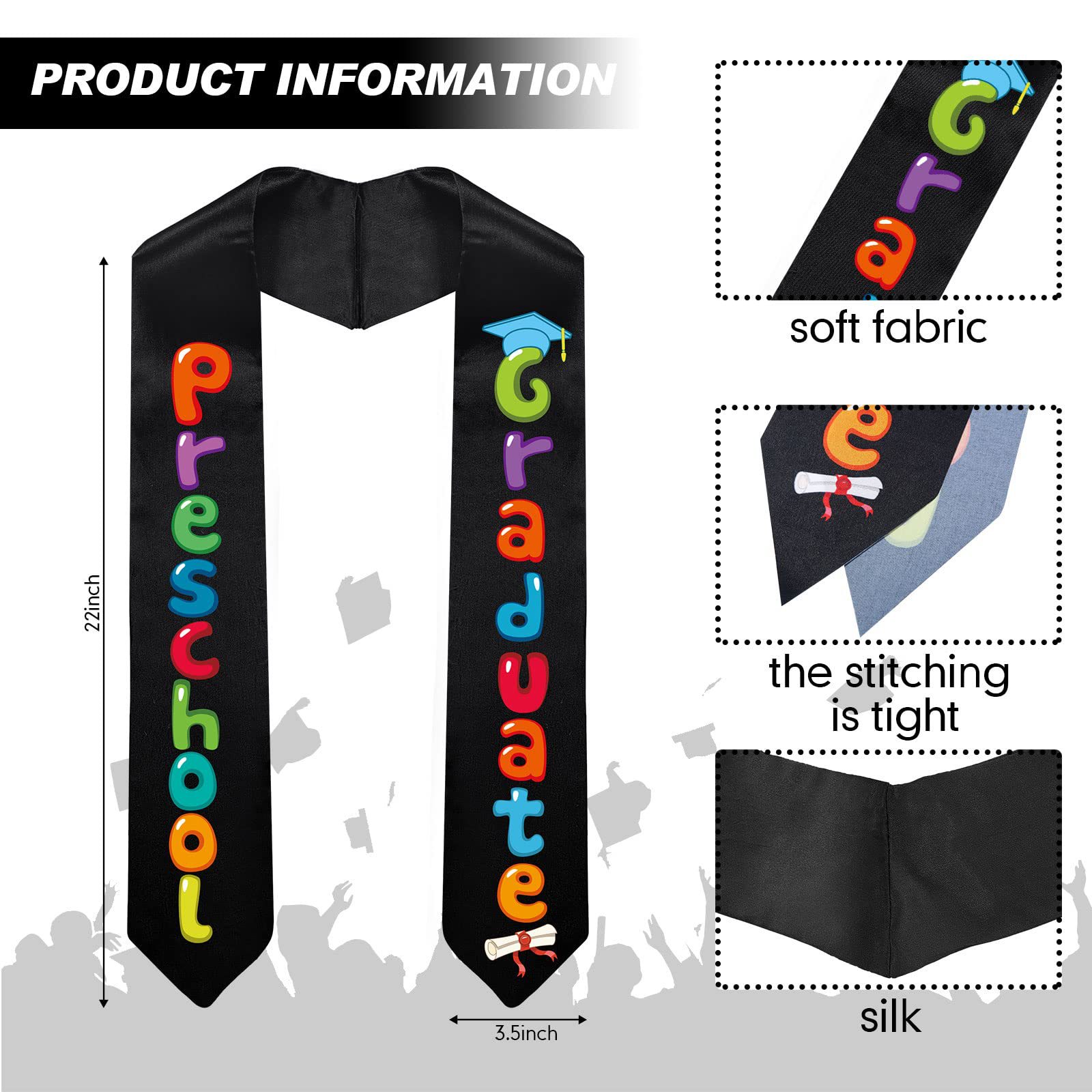 Cross-Border Graduation Season Children's Ribbon Etiquette Shoulder Strap Preschool Kindergarten Graduation Printed Honor Award Satin Shawl