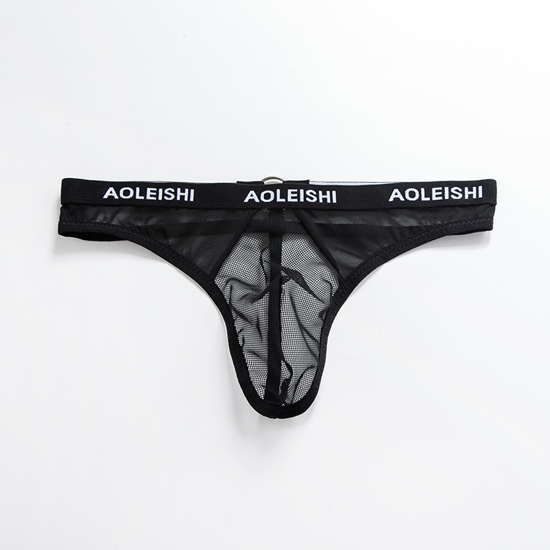 Sexy low waist transparent mesh underwear men's breathable thin naked invisible U convex triangle thong G22