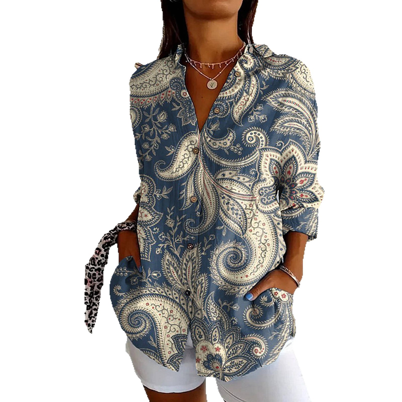 Independent Station Plus Size Women's New Long-Sleeved Button-Down Shirt Retro Line Women's Button-Down Shirt Casual and Comfortable