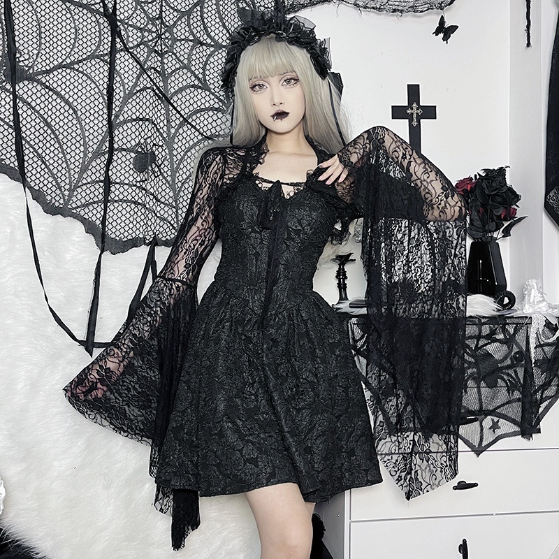 XY22128 European and American temperament dark small waistcoat women's sexy thin cos horn sleeve lace small cardigan