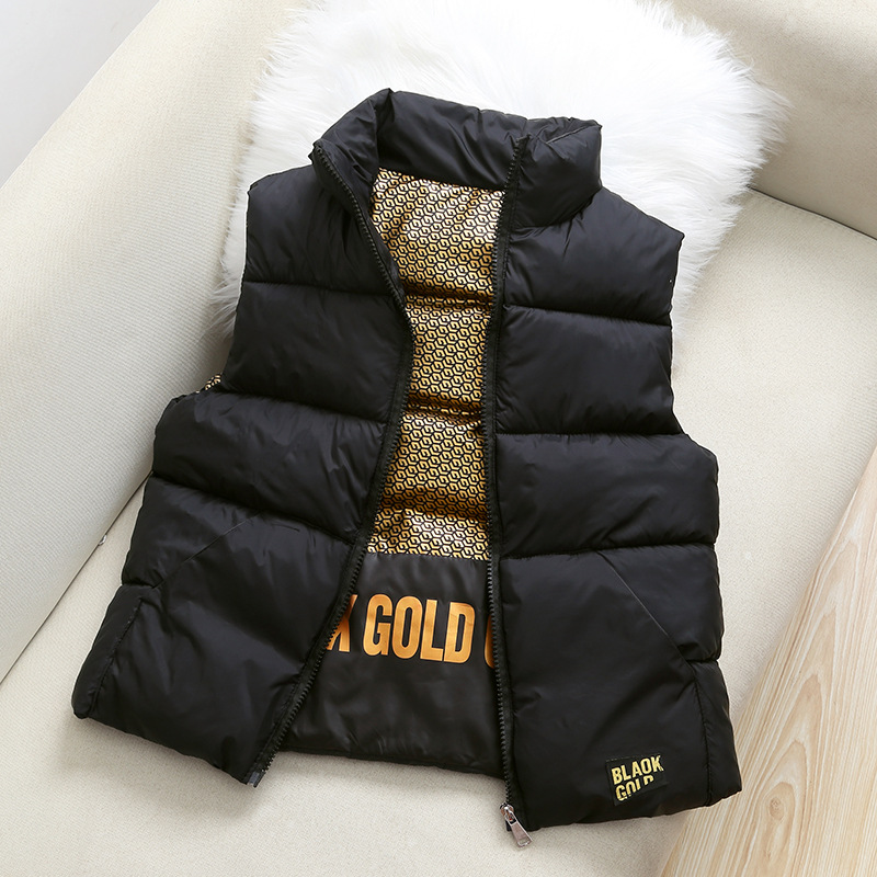Autumn and Winter Black Stand Collar down Cotton Vest for Boys and Girls, Trendy Outerwear for Older Children, Stylish and Fashionable