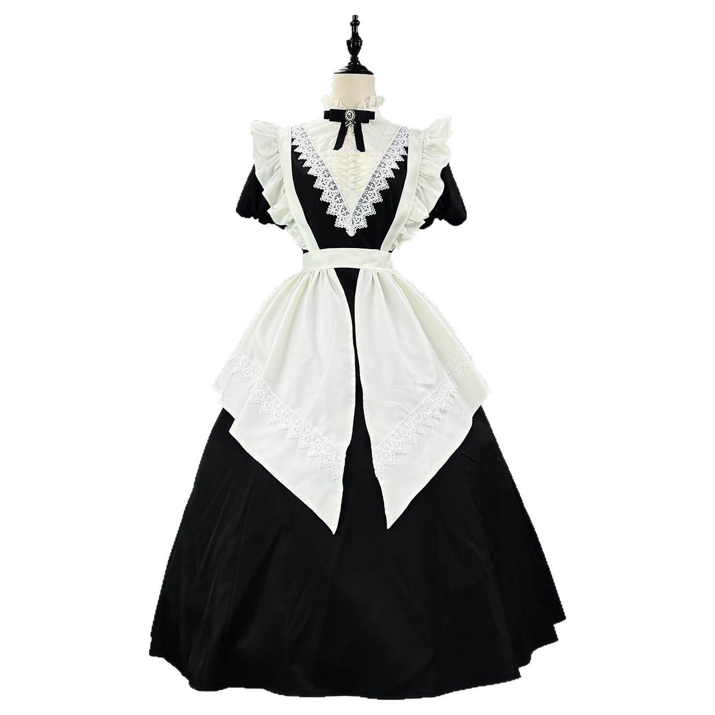 Cross-Border New Product Gothic Nun Black Long and Short Op Sleeve Apron Multi-Wear Maid Outfit Halloween Maid Outfit