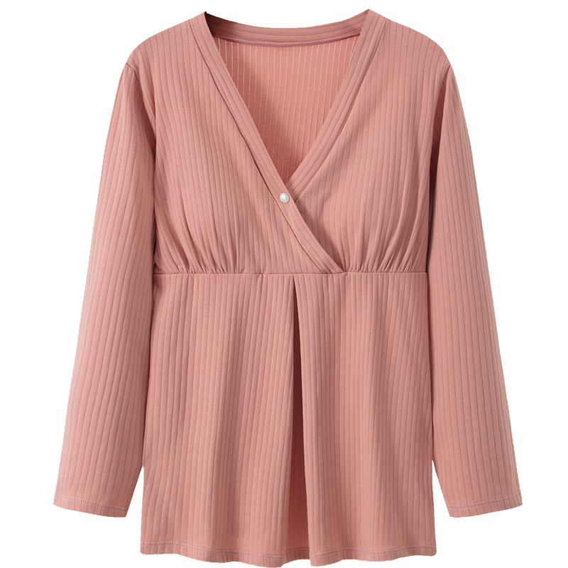 Pure Cotton Moon Clothing Thin Postpartum Spring Summer Autumn with Chest Pad for Nursing Pregnant Women Nursing Pajamas Home Clothing for Large Pregnancy