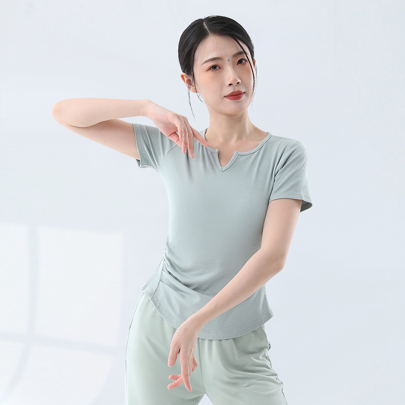 New Dance Teacher Daily Yoga V-Neck Short-Sleeved Top Slim-Fit Body Training Basic Training Dance Practice Clothes