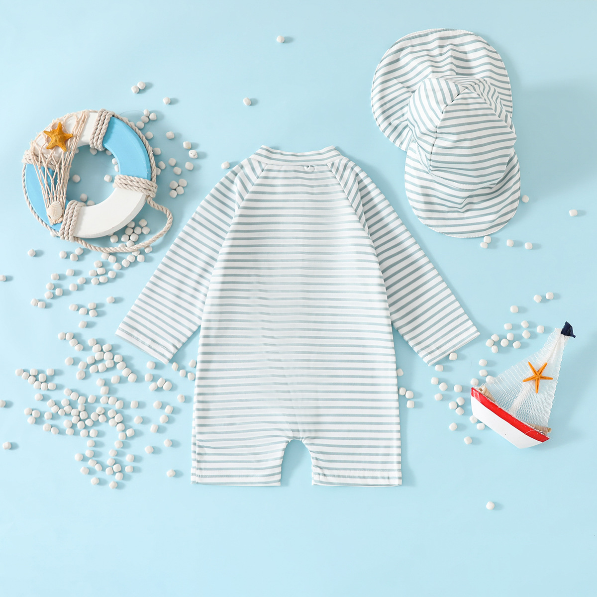 Cross-Border Export Infant Quick-Drying Swimsuit Jumpsuit Hat 2-Piece Set