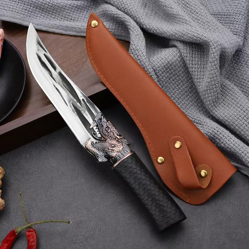 Household Forged Faucet Dragon Scale Non-Slip Bone Knife Stainless Steel Mongolian Meat Cutting Knife Sharp Slicing Knife