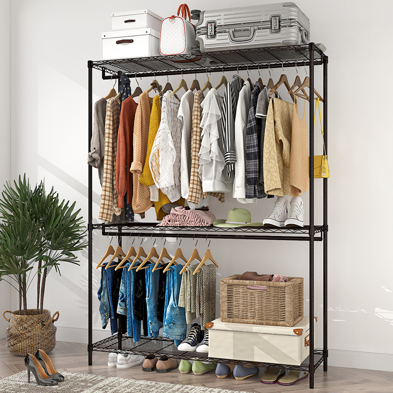 Simple wardrobe cloth wardrobe household bedroom double-layer clothing storage wardrobe thickened full steel frame dustproof hanger