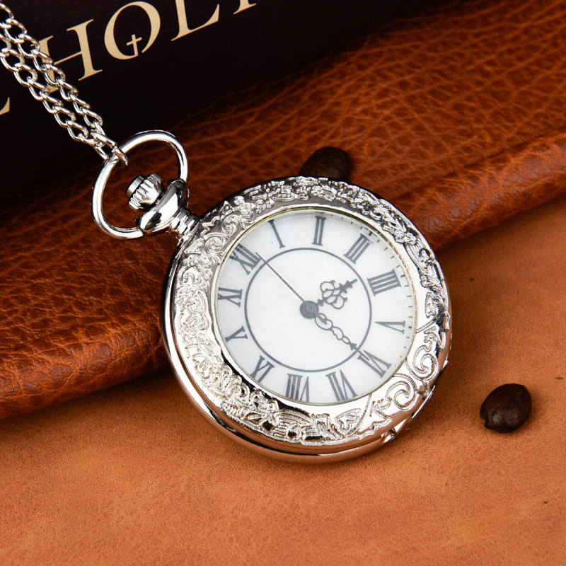 Large Pocket Watch with Transparent Glass, Floral Edge, Quartz Movement, Flip Cover, Roman Numerals, Pocket Watch Necklace, Wholesale from Manufacturer