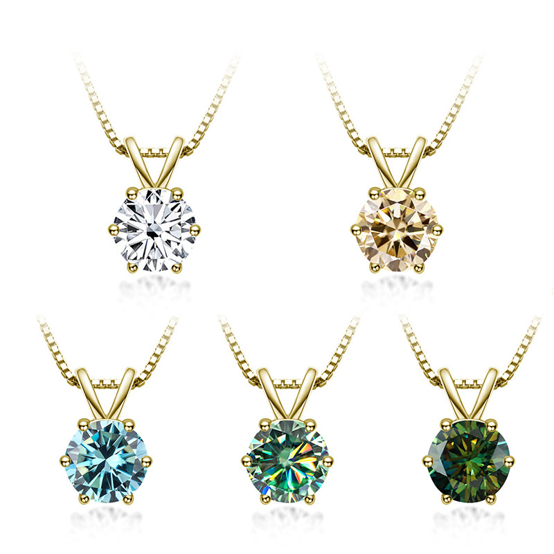 S925 Silver Pendant Mosan Diamond Necklace Women's Zhou Family Six-Claw Necklace Pendant Shake Tone Fast Hand Live Daifa