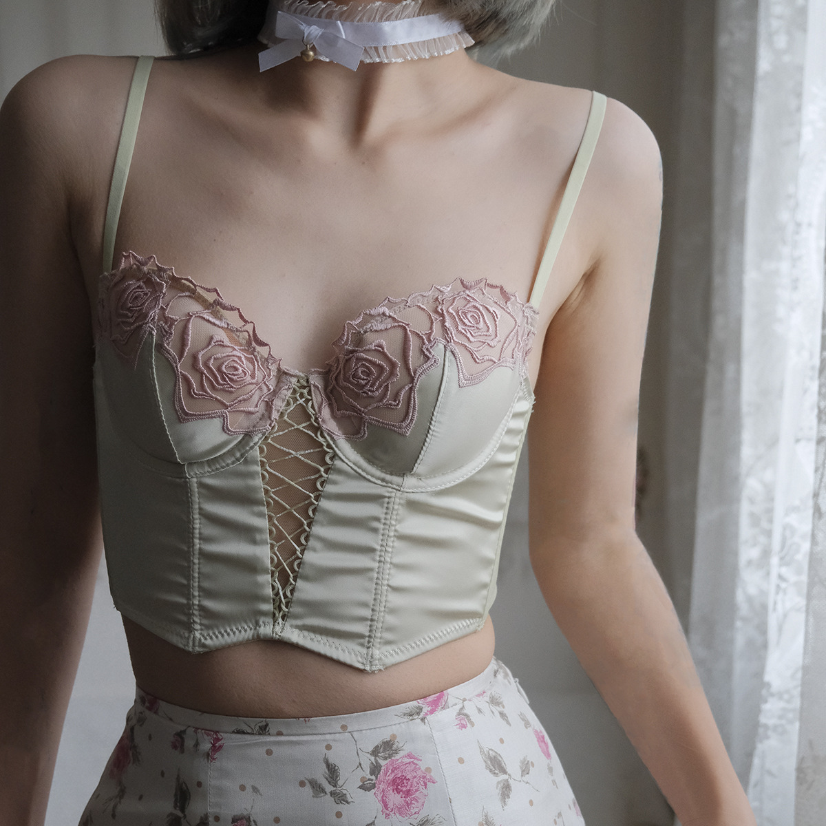 Ретро бюстгальтер Fishbone с розами европейский и американский формирующий пуш-ап французский длинный тонкий комплект для женщин