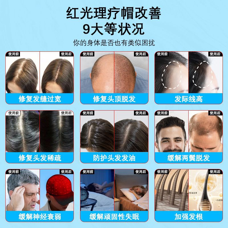 Portable Rechargeable Red Light Cap Blue Light Cap Hair Growth Cap Light Wave Instrument Hair Follicle Care Anti-Hair Loss Oil Hair Growth